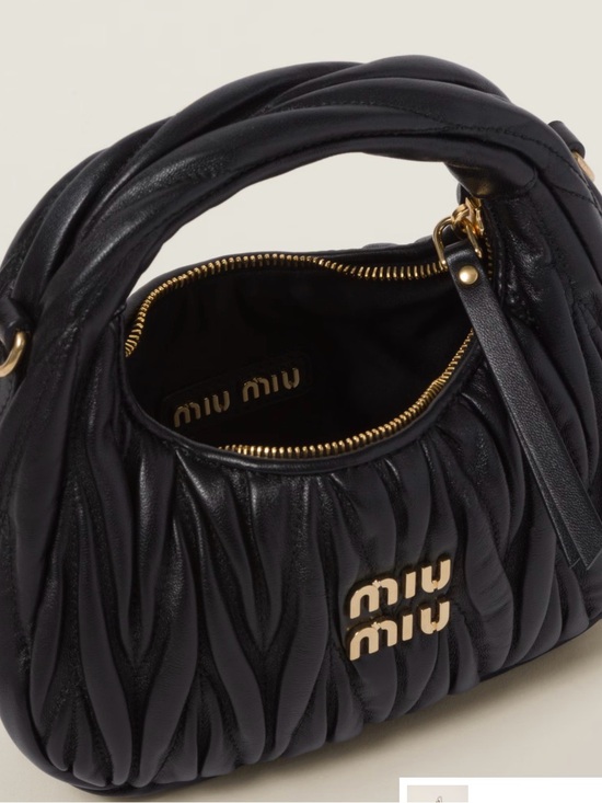 Miu Miu Handbags - Miu Miu Black Wander Nappa Leather Matelassé Mini Bag with Gold Hardware
